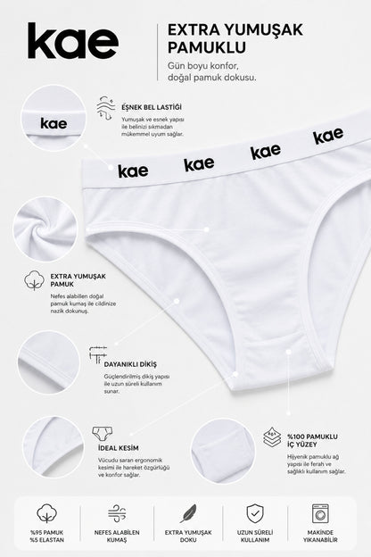 Kadın 5'li Slip Lastikli Külot Extra Yumuşak Pamuklu İz Bırakmaz Soft Premium Kumaş