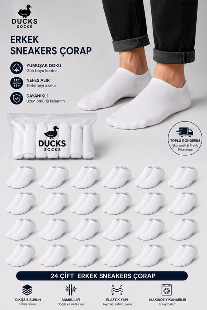Erkek Bambu 24'lü Set Dikişsiz Yıkamalı Sneakers Çorap