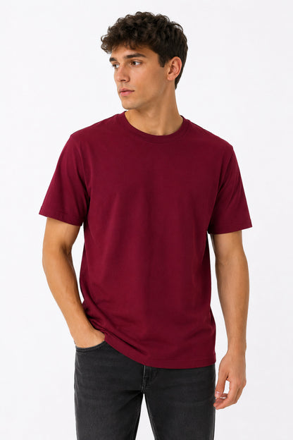 Erkek 3'lü Paket Pamuklu Regular Fit Bisiklet Yaka Günlük Basic Erkek Bordo Tişört