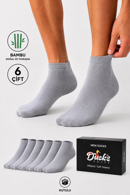 Erkek Gri Bambu Patik Kutulu Çorap 6 Çift Dikişsiz Nefes Alabilir Terletmez