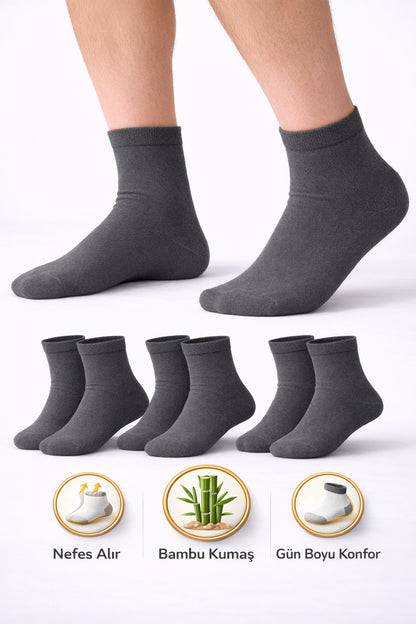Erkek Kısa Konç Bambu Füme Çorap 3’lü Dikişsiz Terletmeyen Ultra Yumuşak Nefes Alabilir Çorap