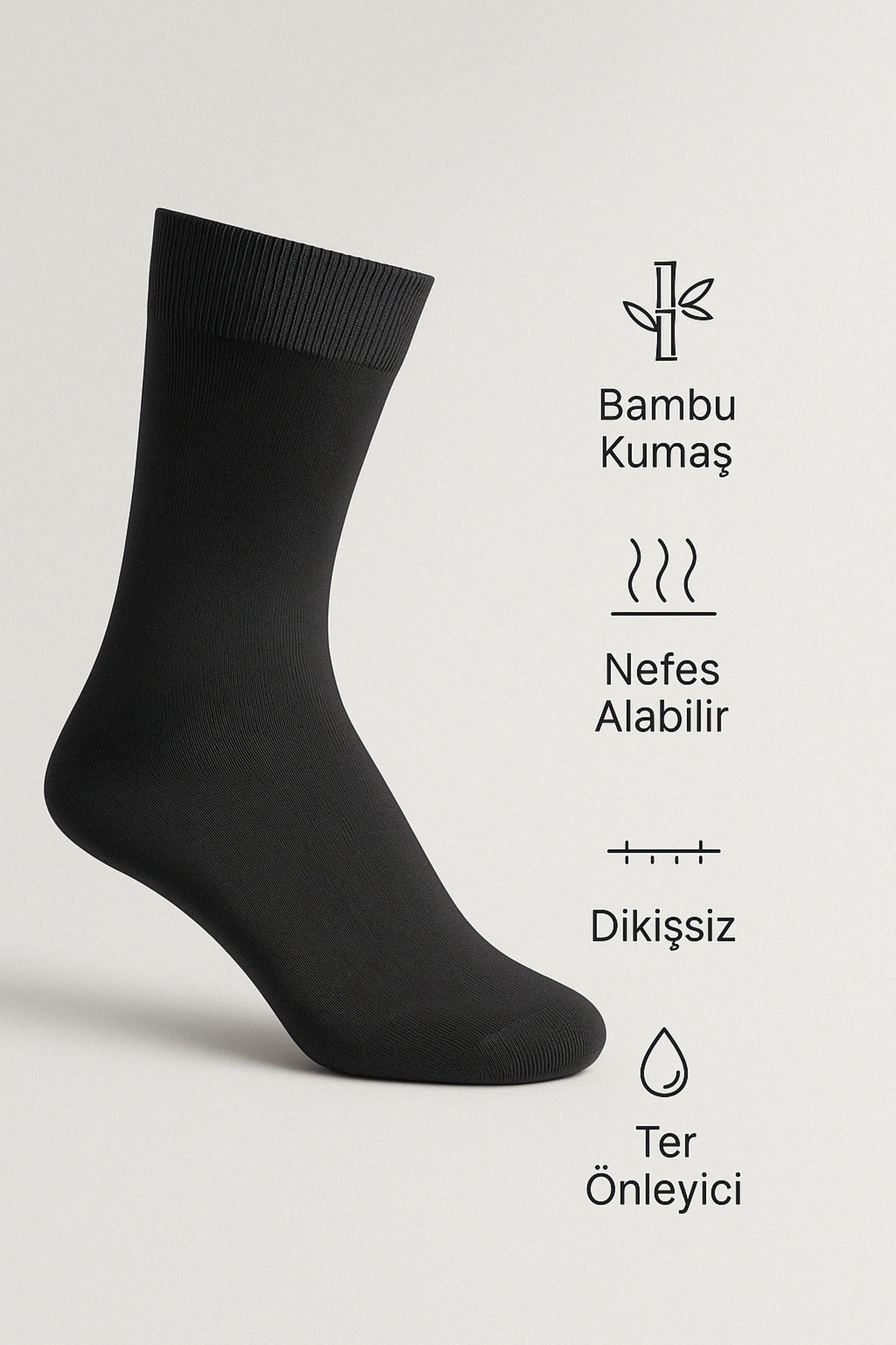 Erkek Füme Bambu Çorap 6'lı Kutulu Dikişsiz Uzun Konç Yıkamalı