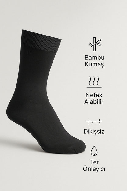 Erkek Füme Bambu Çorap 6'lı Kutulu Dikişsiz Uzun Konç Yıkamalı
