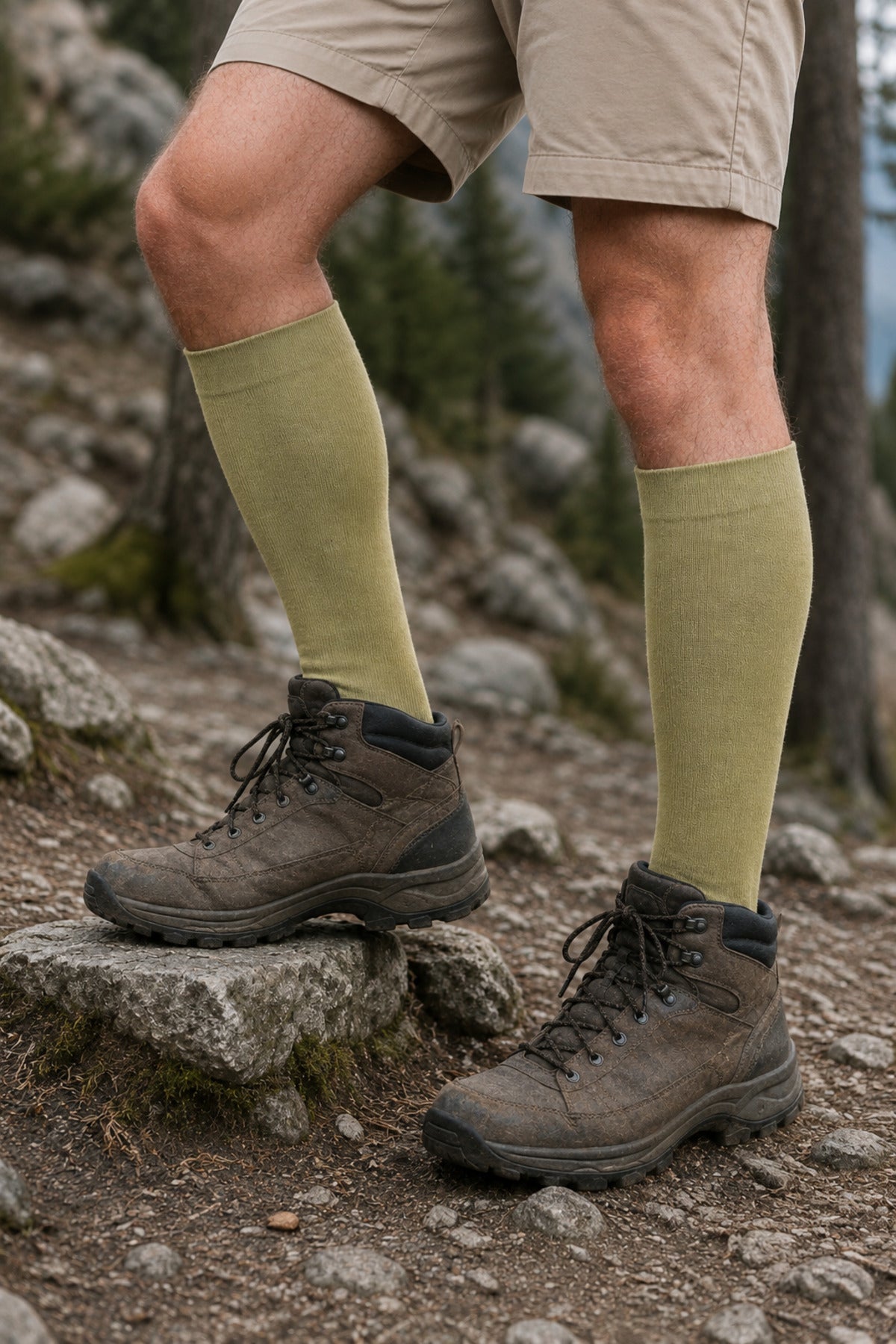 Erkek Yeşil Outdoor Çorap 6 Çift Kutulu Pamuklu Uzun Konç Asker Çorabı