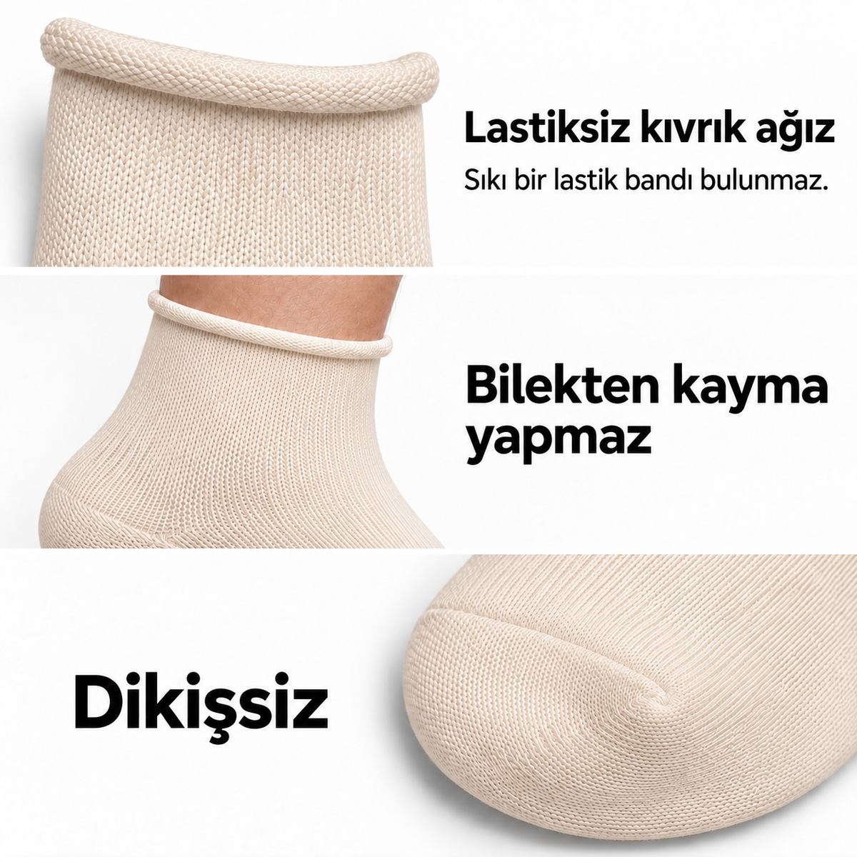 6200 kadın uzun konç lastiksiz çorap 6 çift – Bej – 3. görsel