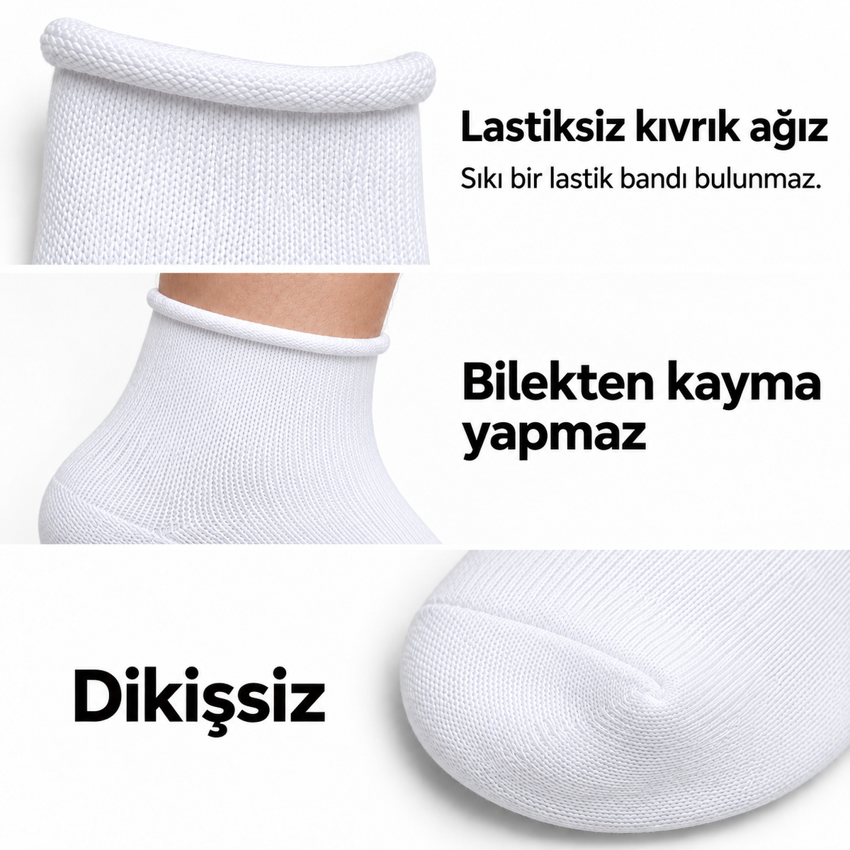 6200 kadın uzun konç lastiksiz çorap 6 çift – Beyaz – 3. görsel