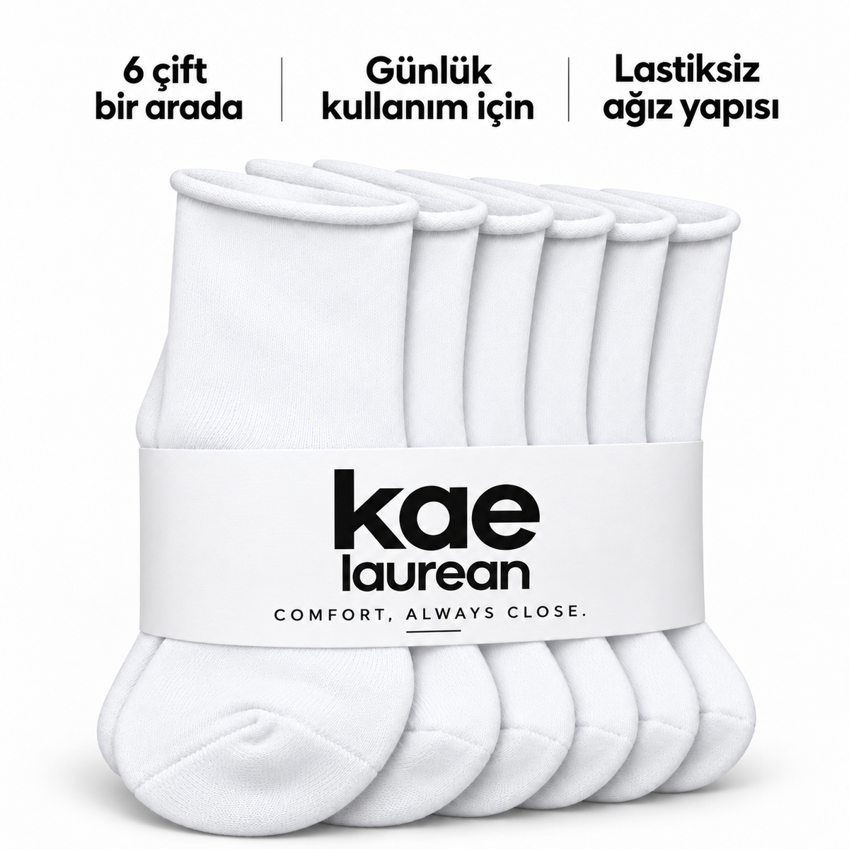 6200 kadın uzun konç lastiksiz çorap 6 çift – Beyaz – 4. görsel