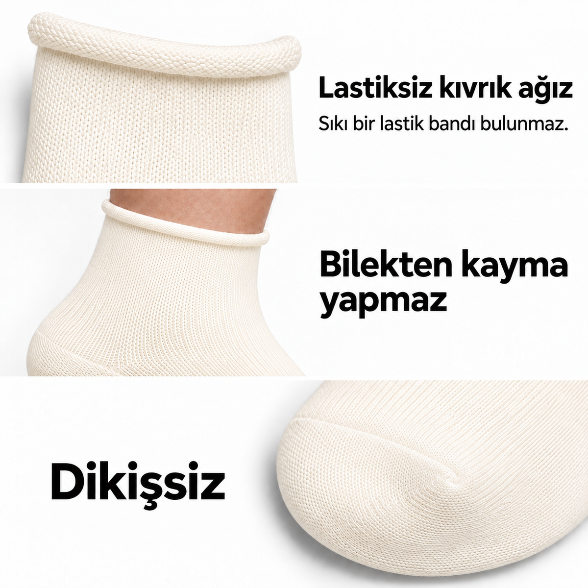 6200 kadın uzun konç lastiksiz çorap 6 çift – Ekru – 3. görsel