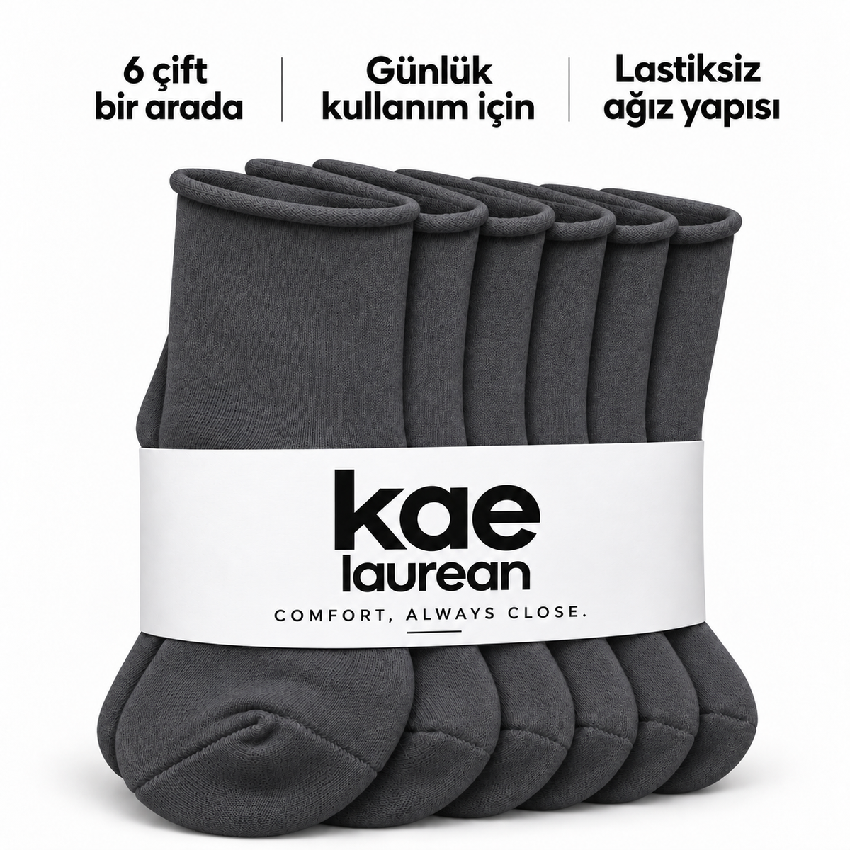 6200 kadın uzun konç lastiksiz çorap 6 çift – Füme – 4. görsel