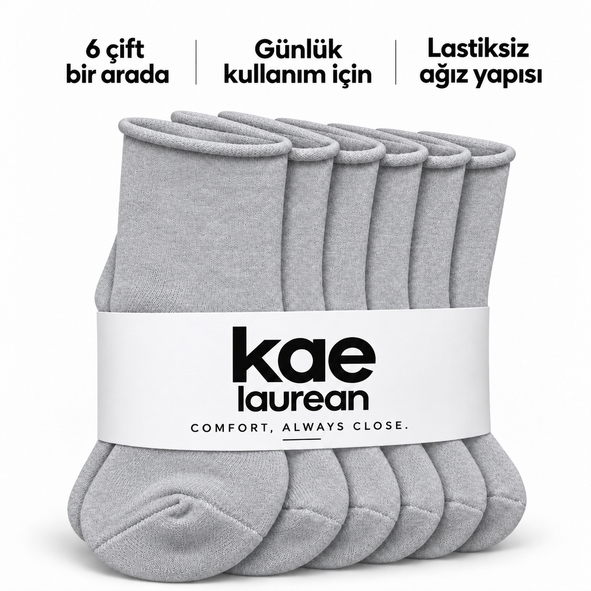 6200 kadın uzun konç lastiksiz çorap 6 çift – Gri – 4. görsel