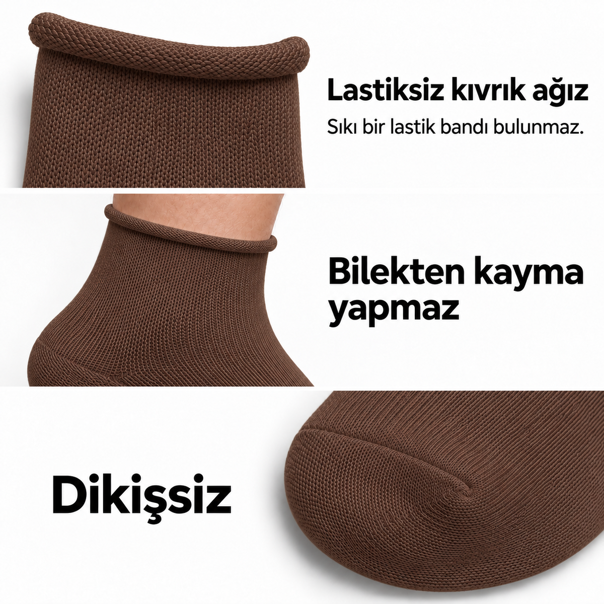 6200 kadın uzun konç lastiksiz çorap 6 çift – Kahverengi – 3. görsel