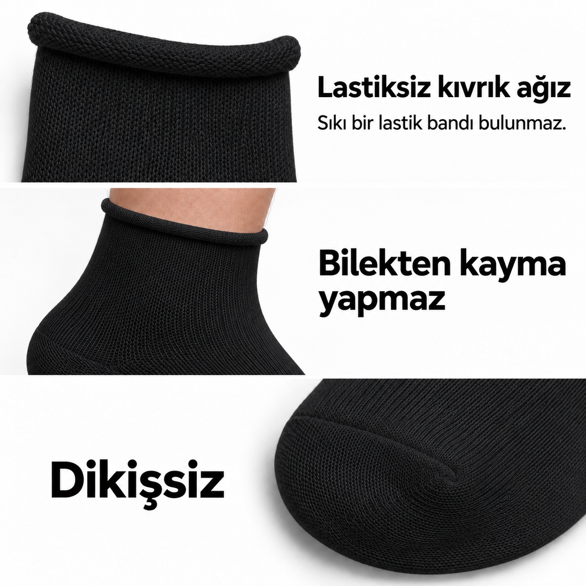 6200 kadın uzun konç lastiksiz çorap 6 çift – Siyah – 3. görsel