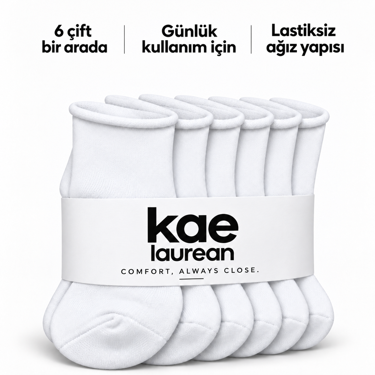 6201 kadın kısa konç lastiksiz çorap 6 çift – Beyaz – 4. görsel
