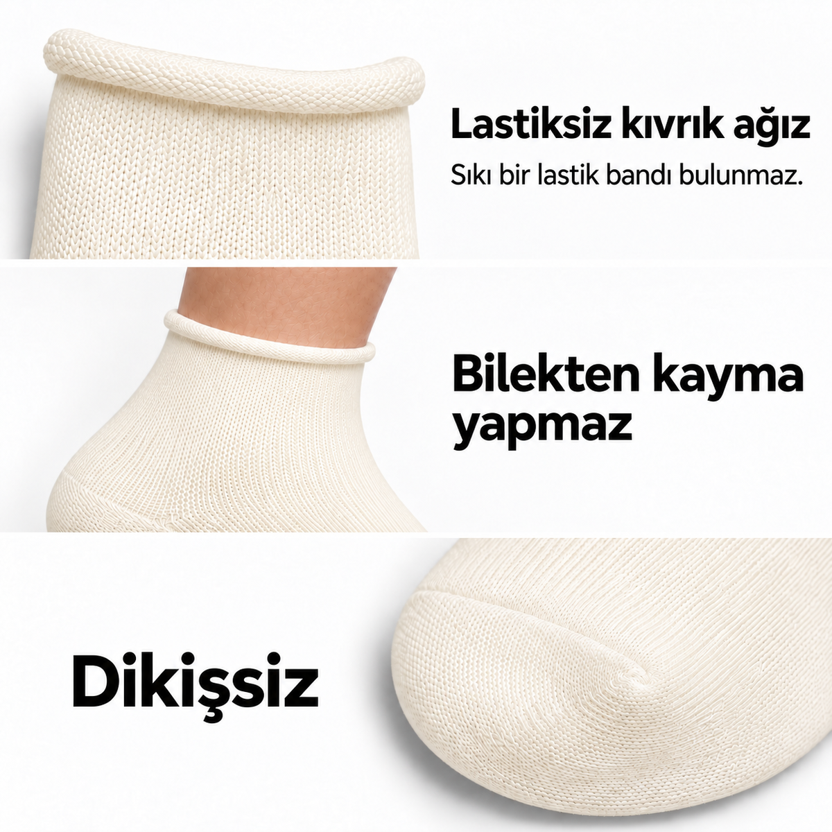 6201 kadın kısa konç lastiksiz çorap 6 çift – Ekru – 3. görsel