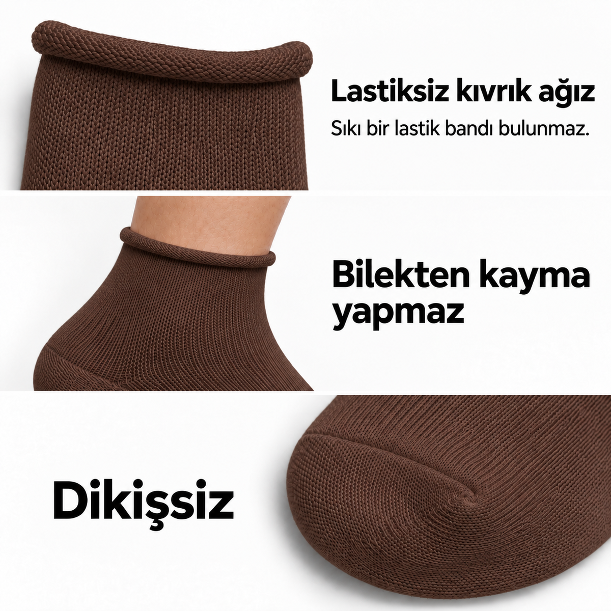 6201 kadın kısa konç lastiksiz çorap 6 çift – Kahverengi – 3. görsel