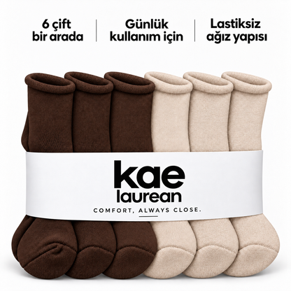 6201 kadın kısa konç lastiksiz çorap 6 çift – 3 Kahverengi + 3 Bej – 4. görsel