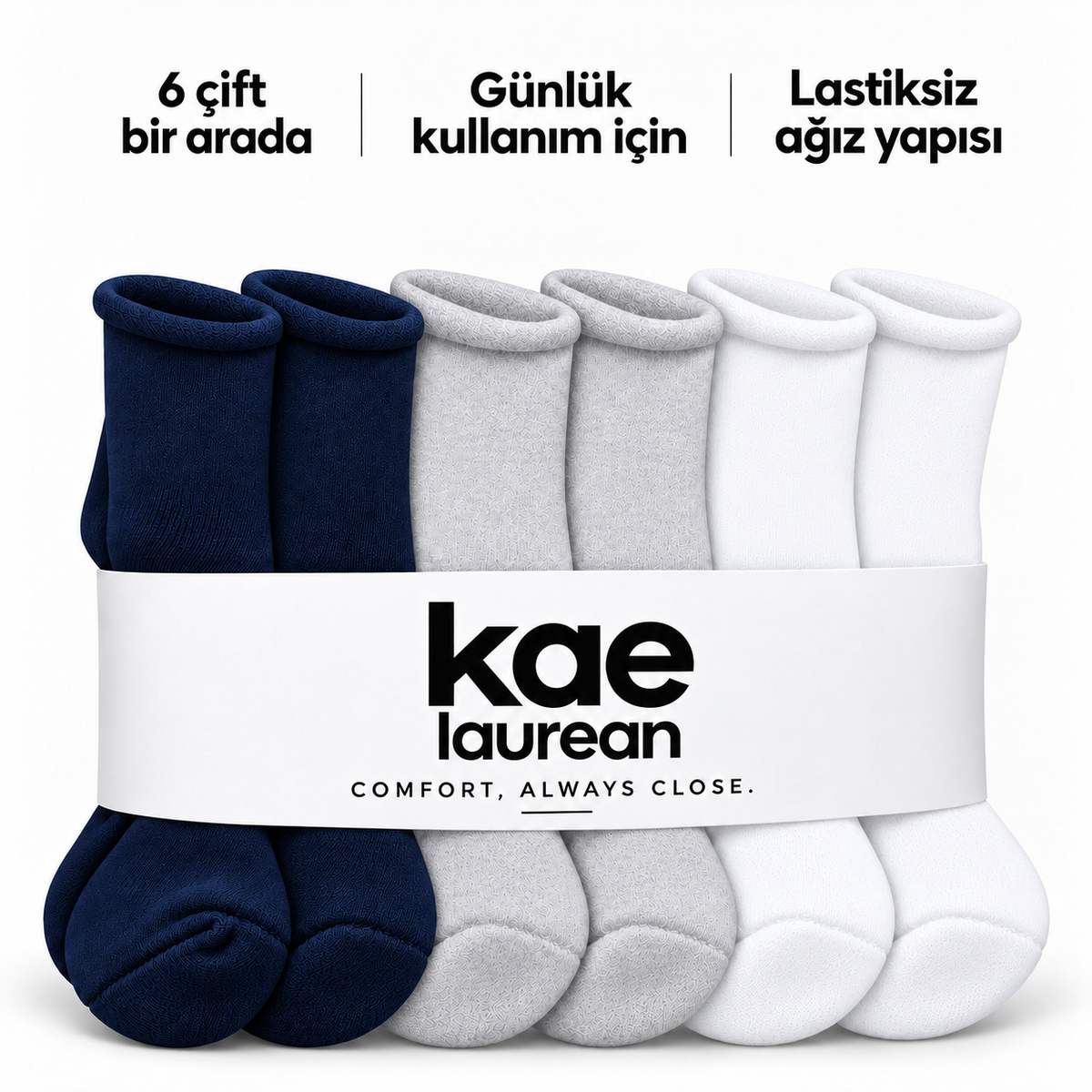 6201 kadın kısa konç lastiksiz çorap 6 çift – 2 Lacivert + 2 Gri + 2 Beyaz – 4. görsel