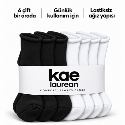 6201 kadın kısa konç lastiksiz çorap 6 çift – 3 Siyah + 3 Beyaz – 4. görsel