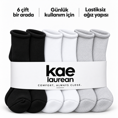 6201 kadın kısa konç lastiksiz çorap 6 çift – 2 Siyah + 2 Beyaz + 2 Gri – 4. görsel
