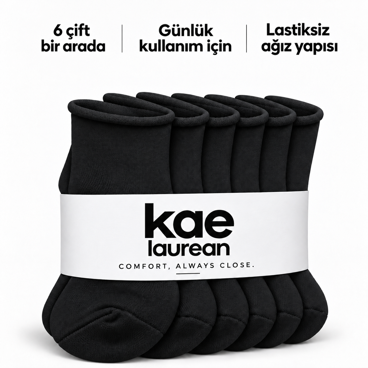 6201 kadın kısa konç lastiksiz çorap 6 çift – Siyah – 4. görsel