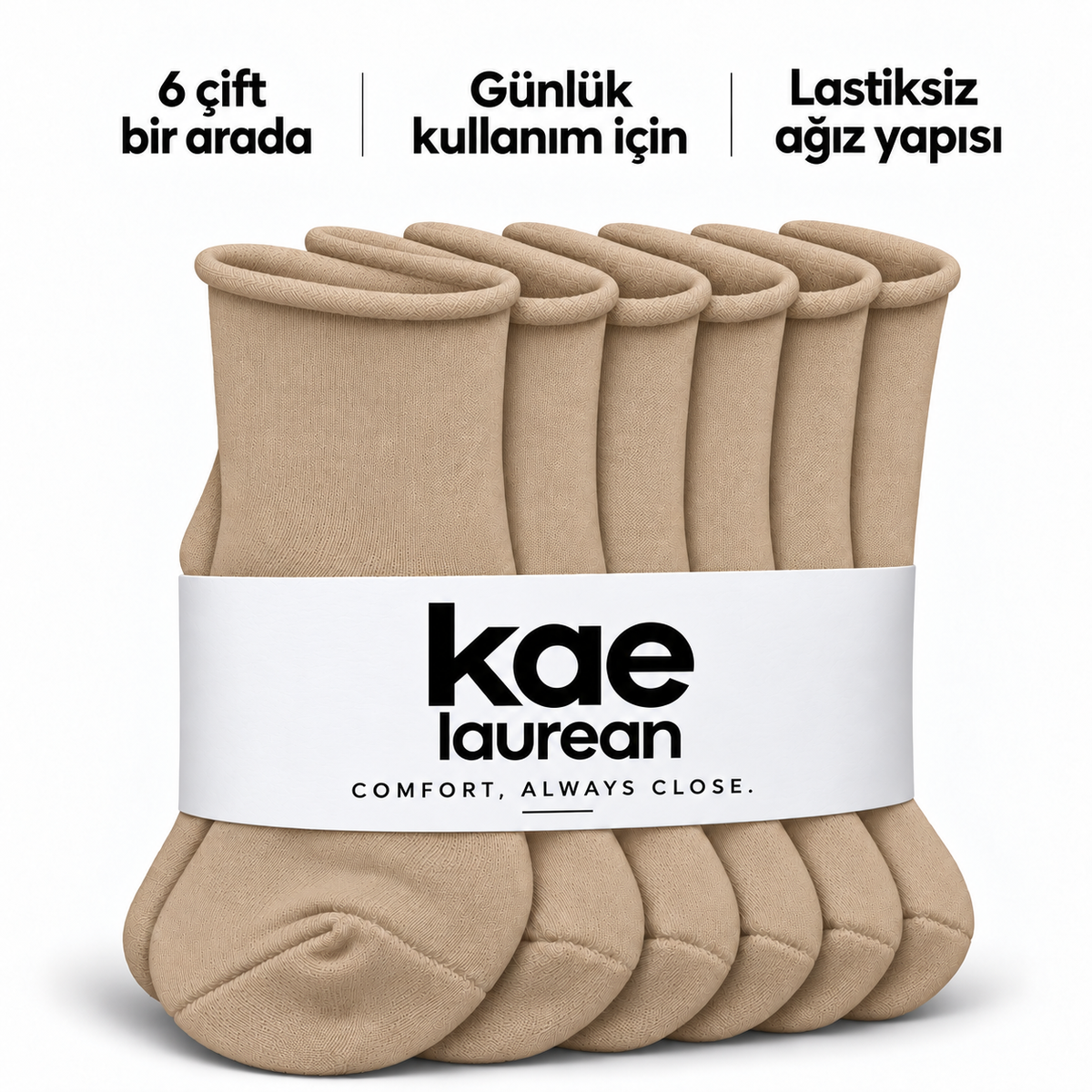 6250 erkek uzun konç lastiksiz çorap 6 çift – Bej – 4. görsel