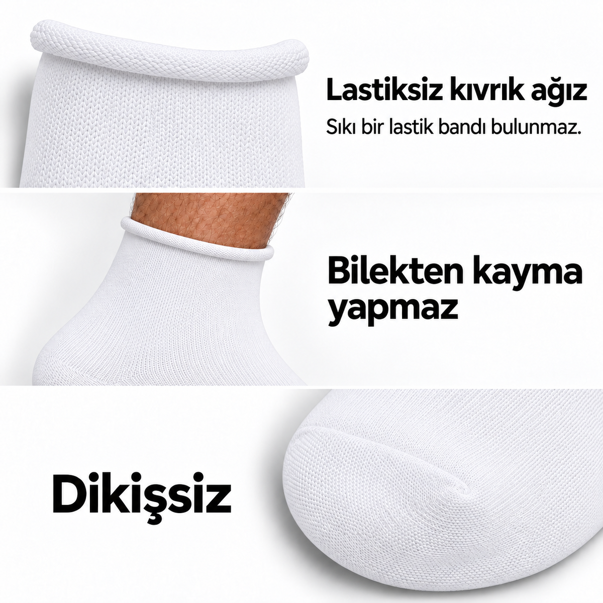 6250 erkek uzun konç lastiksiz çorap 6 çift – Beyaz – 3. görsel