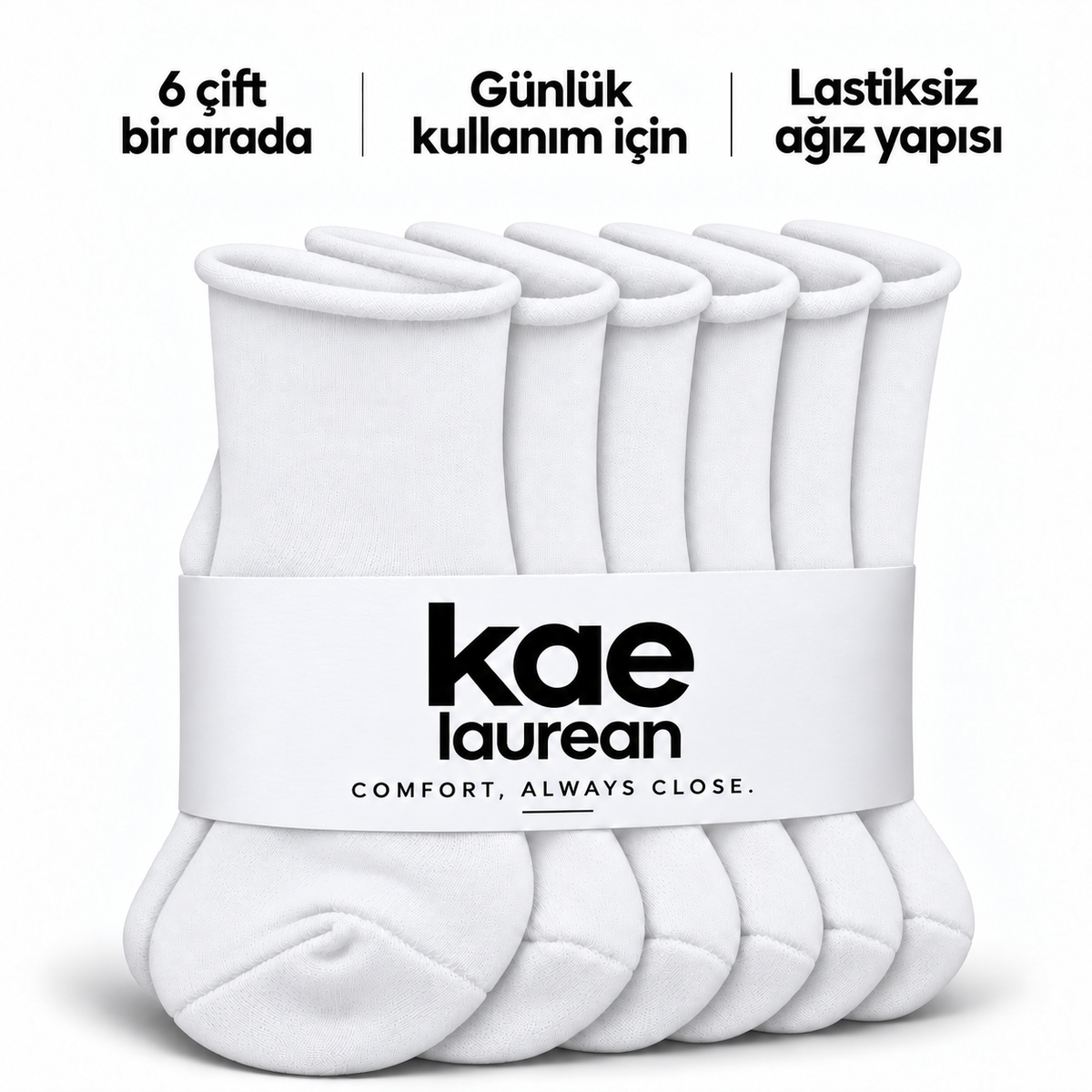 6250 erkek uzun konç lastiksiz çorap 6 çift – Beyaz – 4. görsel