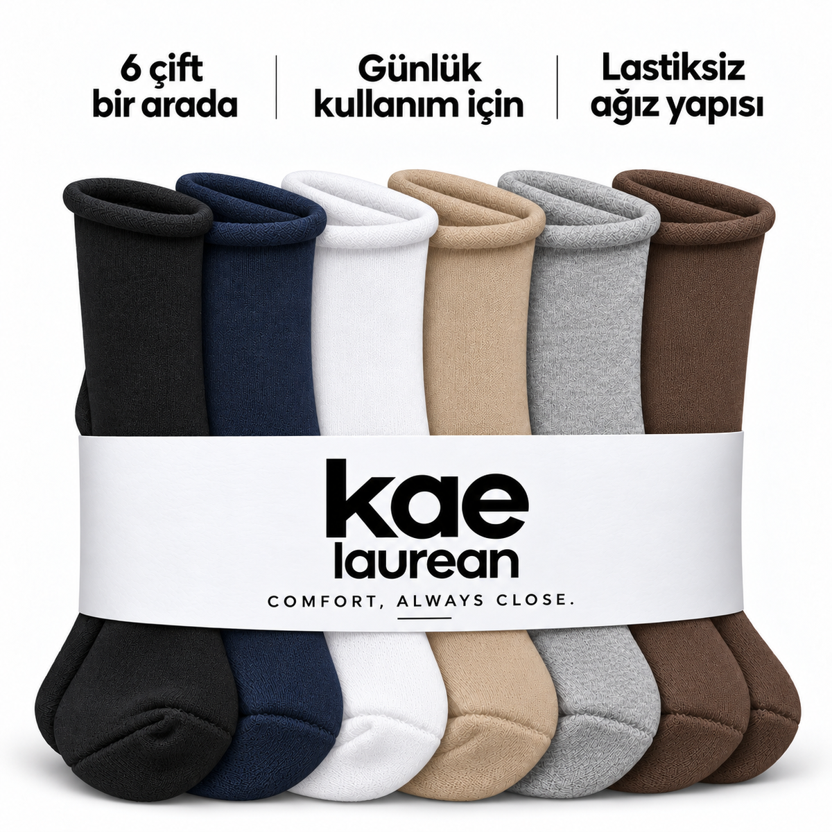 6250 erkek uzun konç lastiksiz çorap 6 çift – 1 Siyah + 1 Lacivert + 1 Beyaz + 1 Bej + 1 Gri + 1 Kahverengi – 4. görsel