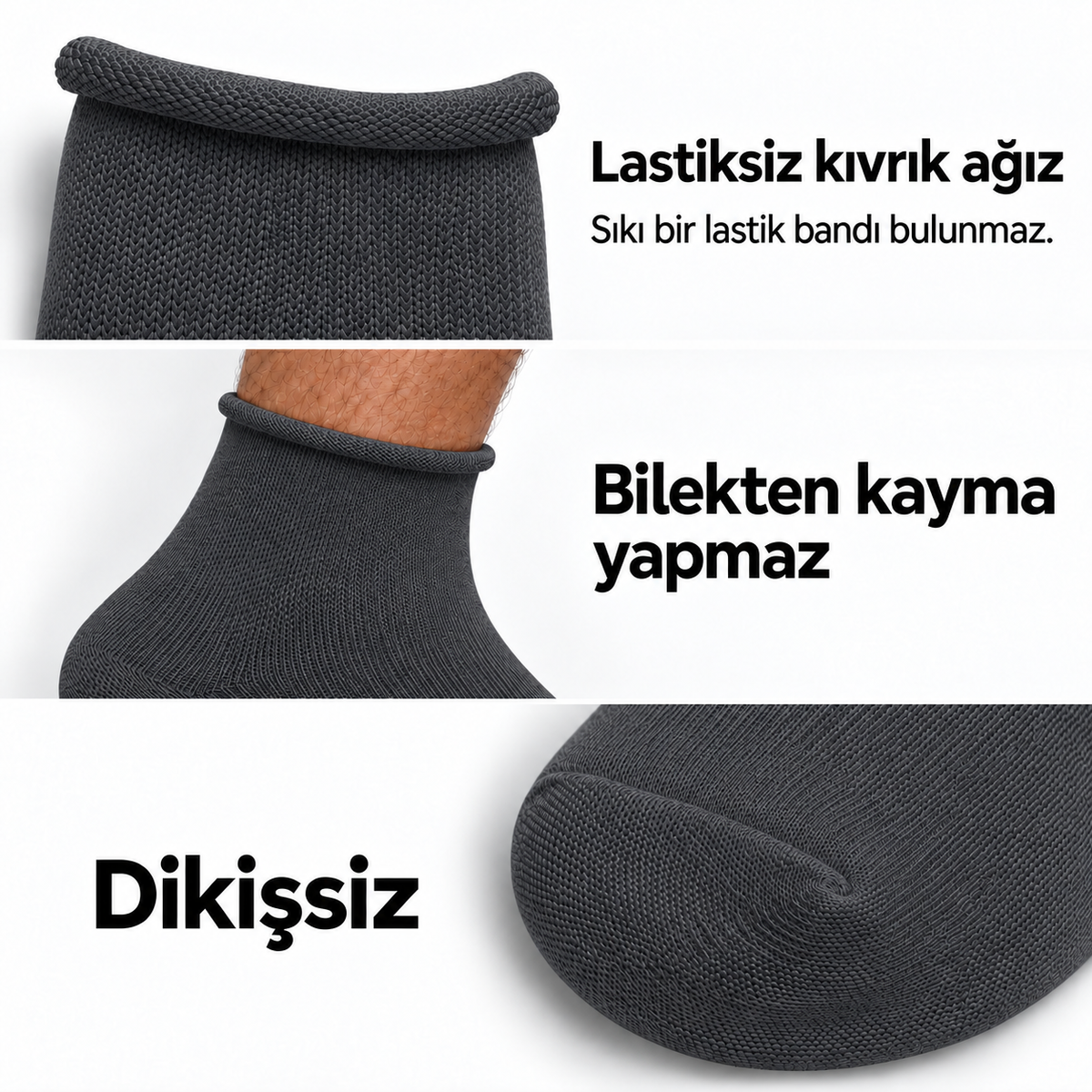 6250 erkek uzun konç lastiksiz çorap 6 çift – Füme – 3. görsel