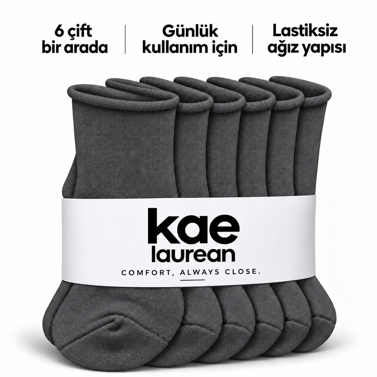 6250 erkek uzun konç lastiksiz çorap 6 çift – Füme – 4. görsel