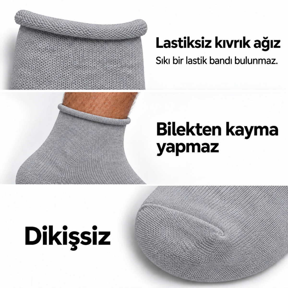 6250 erkek uzun konç lastiksiz çorap 6 çift – Gri – 3. görsel