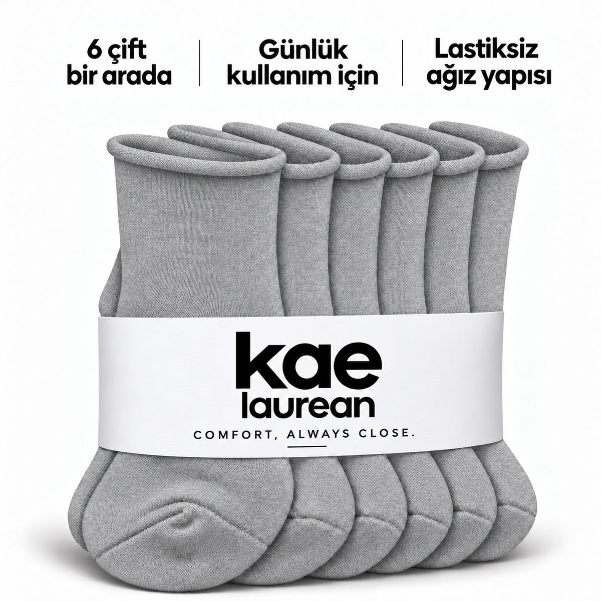 6250 erkek uzun konç lastiksiz çorap 6 çift – Gri – 4. görsel