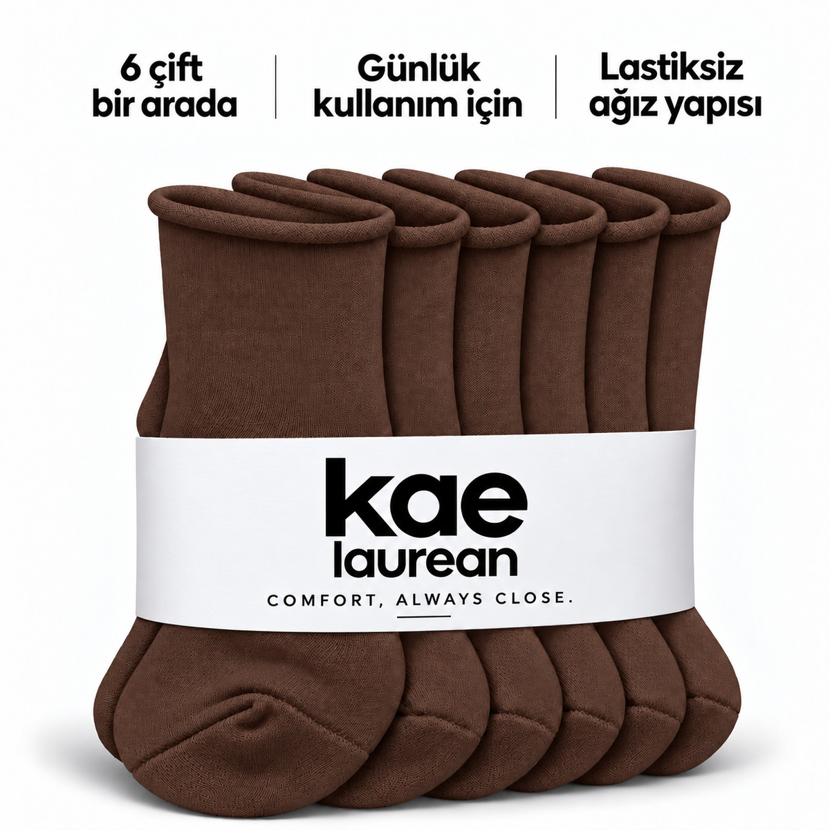 6250 erkek uzun konç lastiksiz çorap 6 çift – Kahverengi – 4. görsel