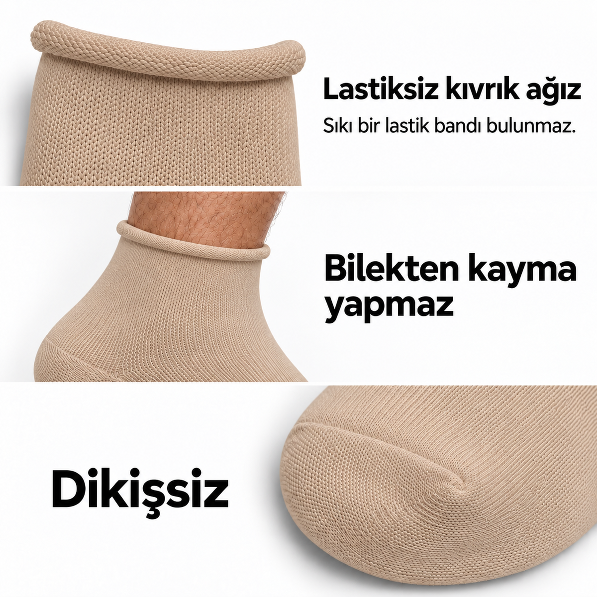 6251 erkek kısa konç lastiksiz çorap 6 çift – Bej – 3. görsel