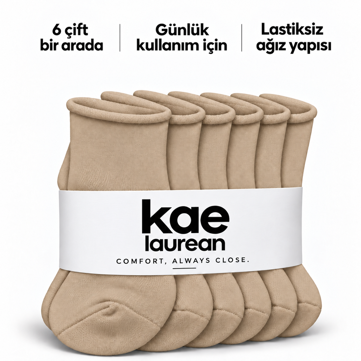 6251 erkek kısa konç lastiksiz çorap 6 çift – Bej – 4. görsel