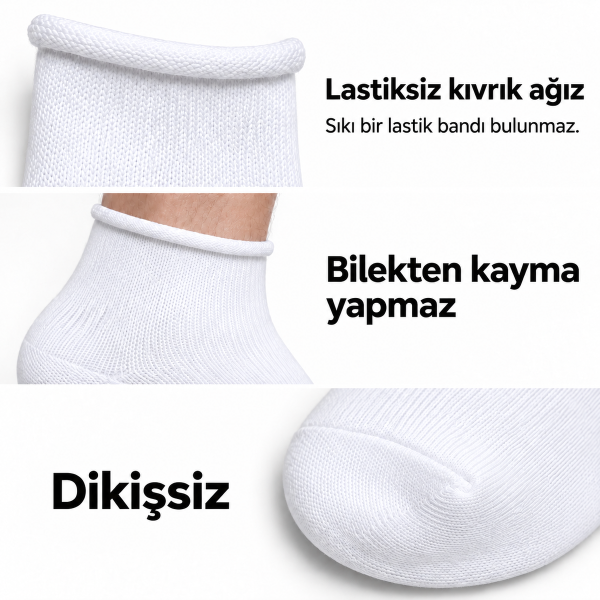 6251 erkek kısa konç lastiksiz çorap 6 çift – Beyaz – 3. görsel