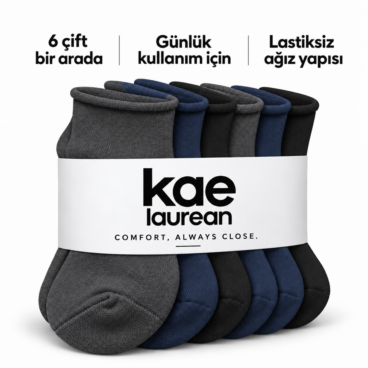 6251 erkek kısa konç lastiksiz çorap 6 çift – 2 Füme + 2 Lacivert + 2 Siyah – 4. görsel