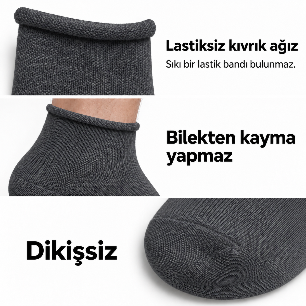 6251 erkek kısa konç lastiksiz çorap 6 çift – Füme – 3. görsel