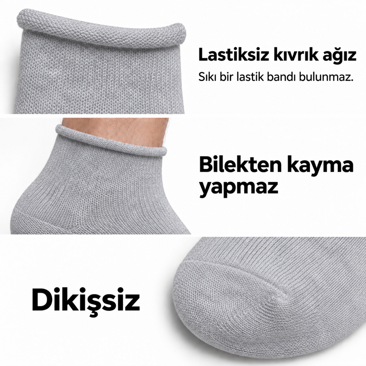 6251 erkek kısa konç lastiksiz çorap 6 çift – Gri – 3. görsel