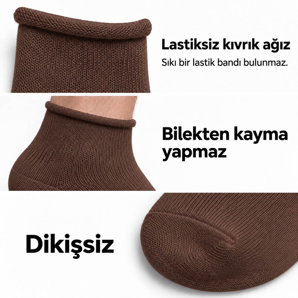 6251 erkek kısa konç lastiksiz çorap 6 çift – Kahverengi – 3. görsel