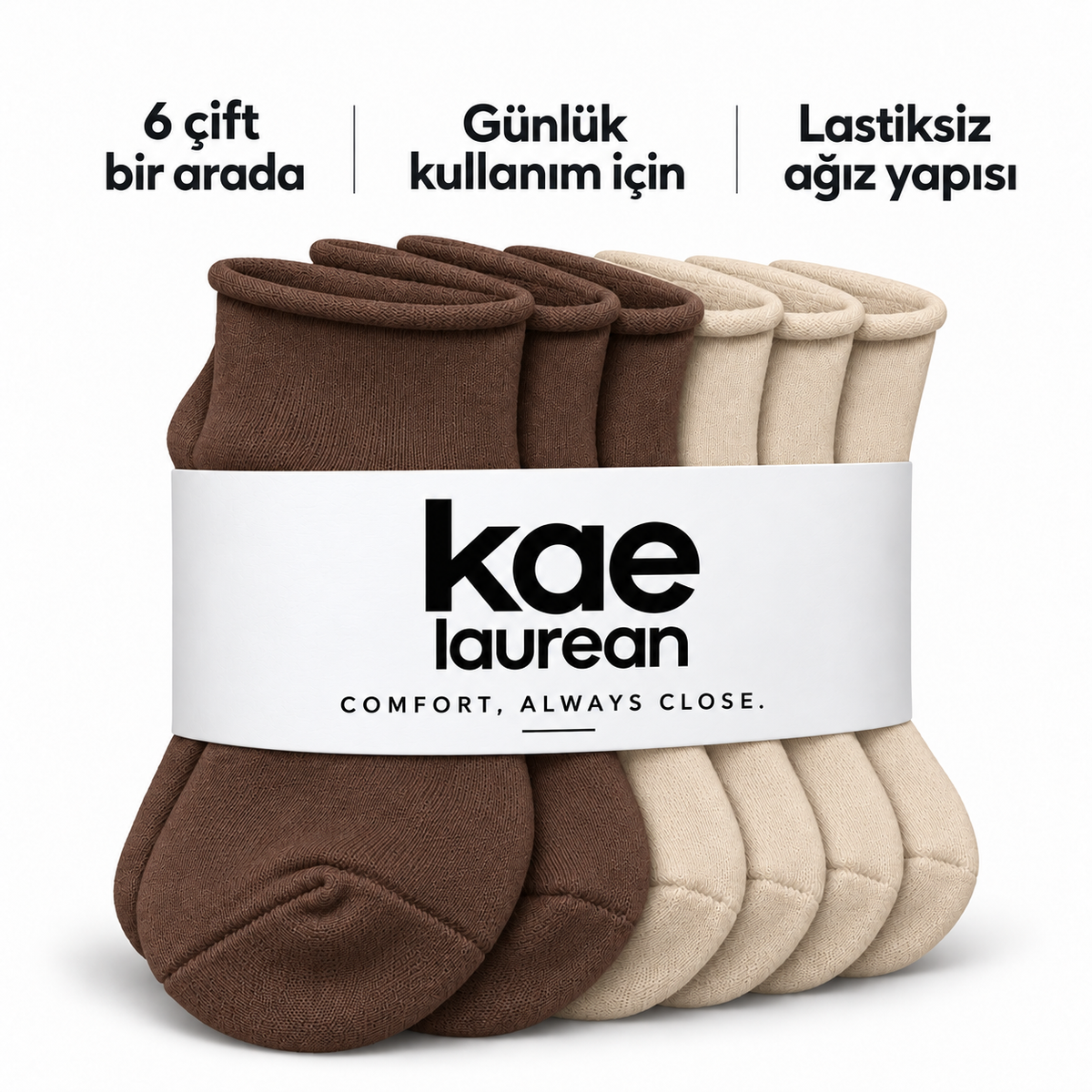 6251 erkek kısa konç lastiksiz çorap 6 çift – 3 Kahverengi + 3 Bej – 4. görsel