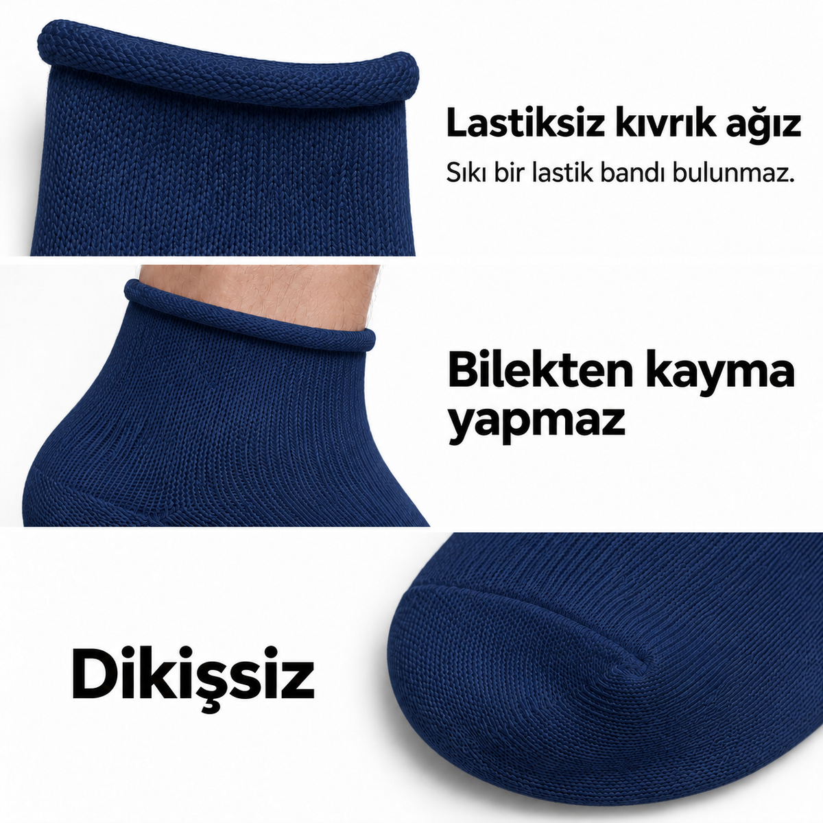 6251 erkek kısa konç lastiksiz çorap 6 çift – Lacivert – 3. görsel
