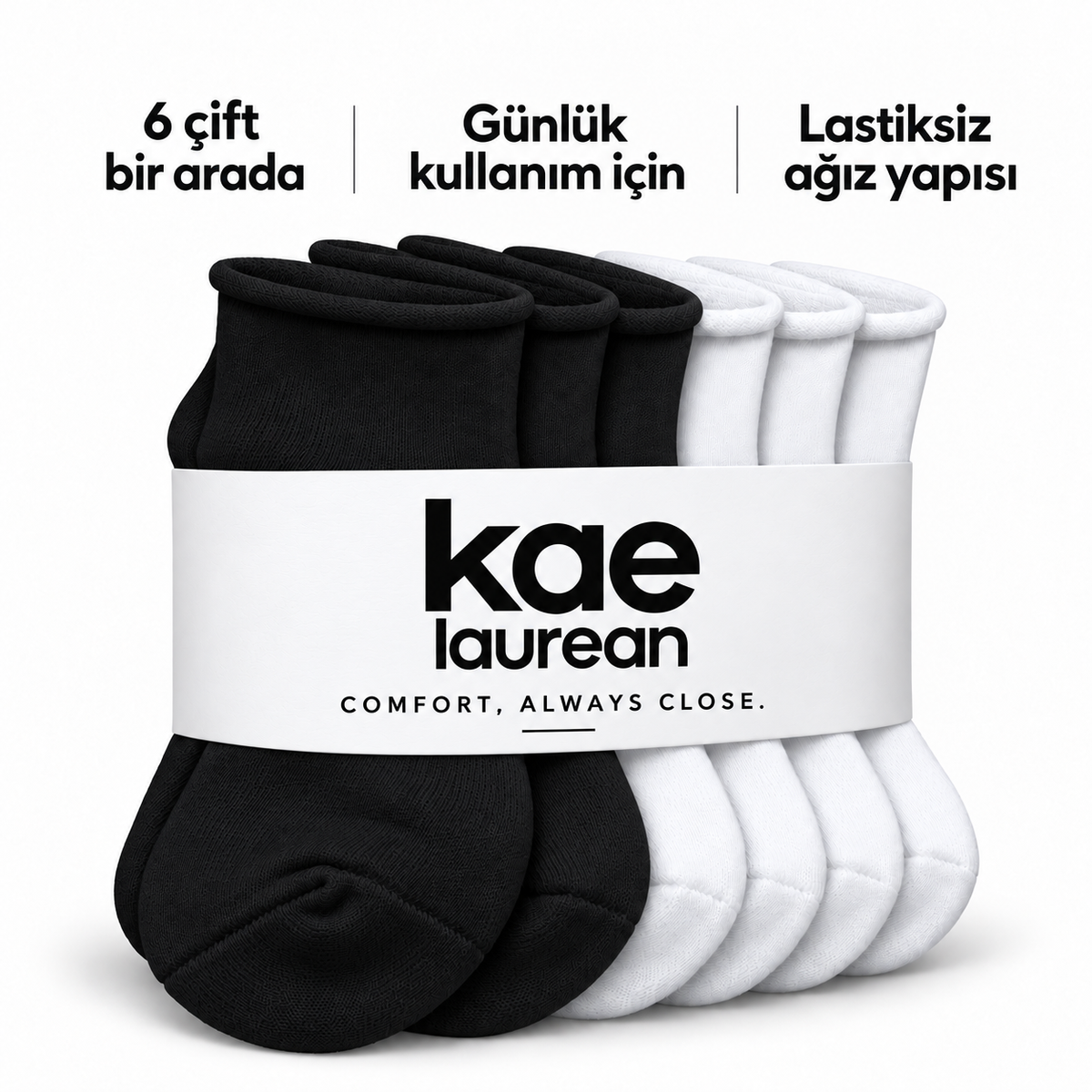 6251 erkek kısa konç lastiksiz çorap 6 çift – 3 Siyah + 3 Beyaz – 4. görsel