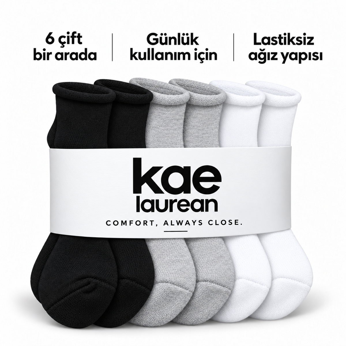 6251 erkek kısa konç lastiksiz çorap 6 çift – 2 Siyah + 2 Beyaz + 2 Gri – 4. görsel
