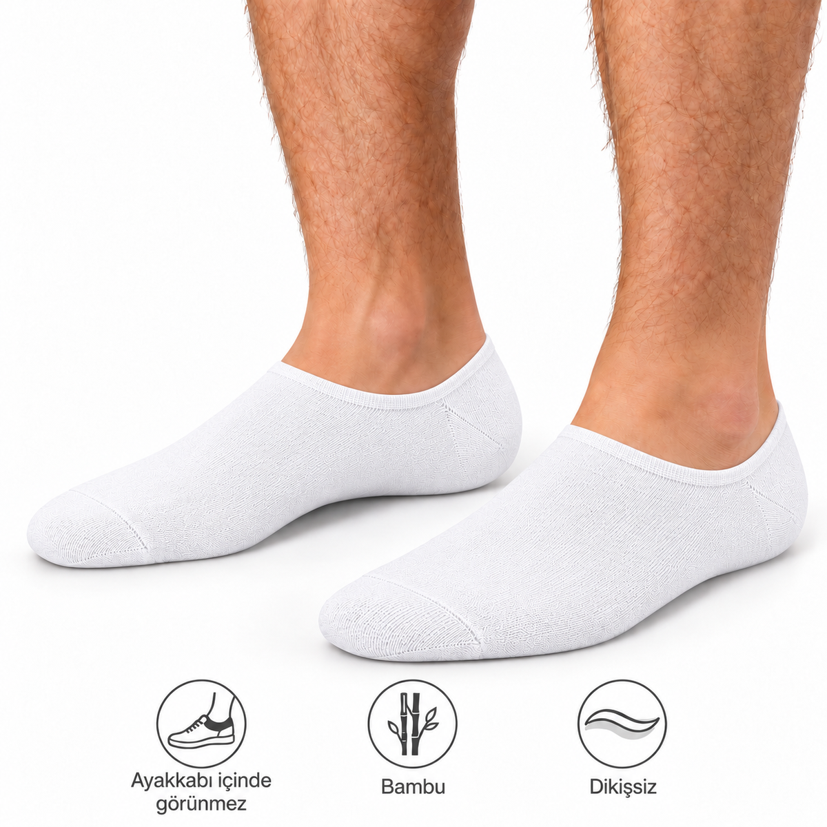8034 erkek bambu sneaker çorap 6 çift – Beyaz – 2. görsel