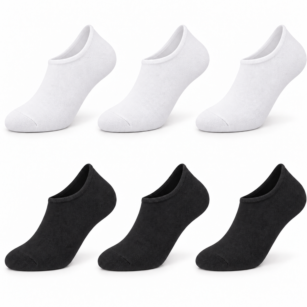 8034 erkek bambu sneaker çorap 6 çift – 3 Beyaz + 3 Siyah – 1. görsel