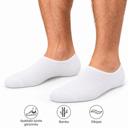 8034 erkek bambu sneaker çorap 6 çift – 3 Beyaz + 3 Siyah – 2. görsel