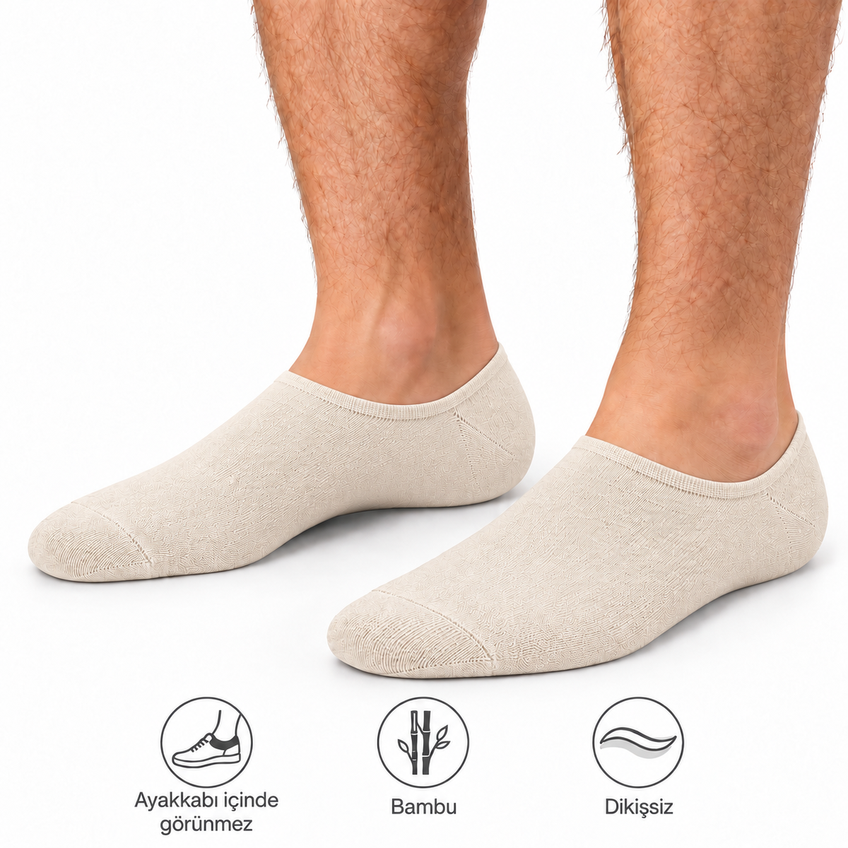 8034 erkek bambu sneaker çorap 6 çift – 3 Taş + 3 Beyaz – 2. görsel