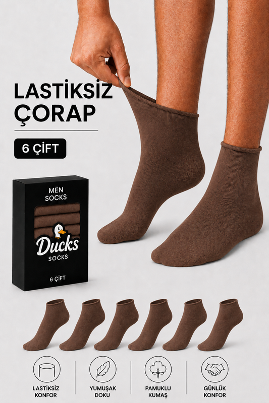 Erkek Kahverengi 6'lı Pamuklu Kutulu Lastiksiz Dikişsiz Esnek Kısa Konç Sıkmayan Çorap