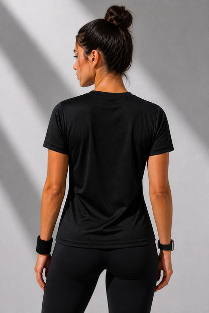 Kadın Siyah Performans Spor Tişört Hızlı Kuruyan Esnek ve Dayanıklı Kumaş Nem Emici Spor T-Shirt